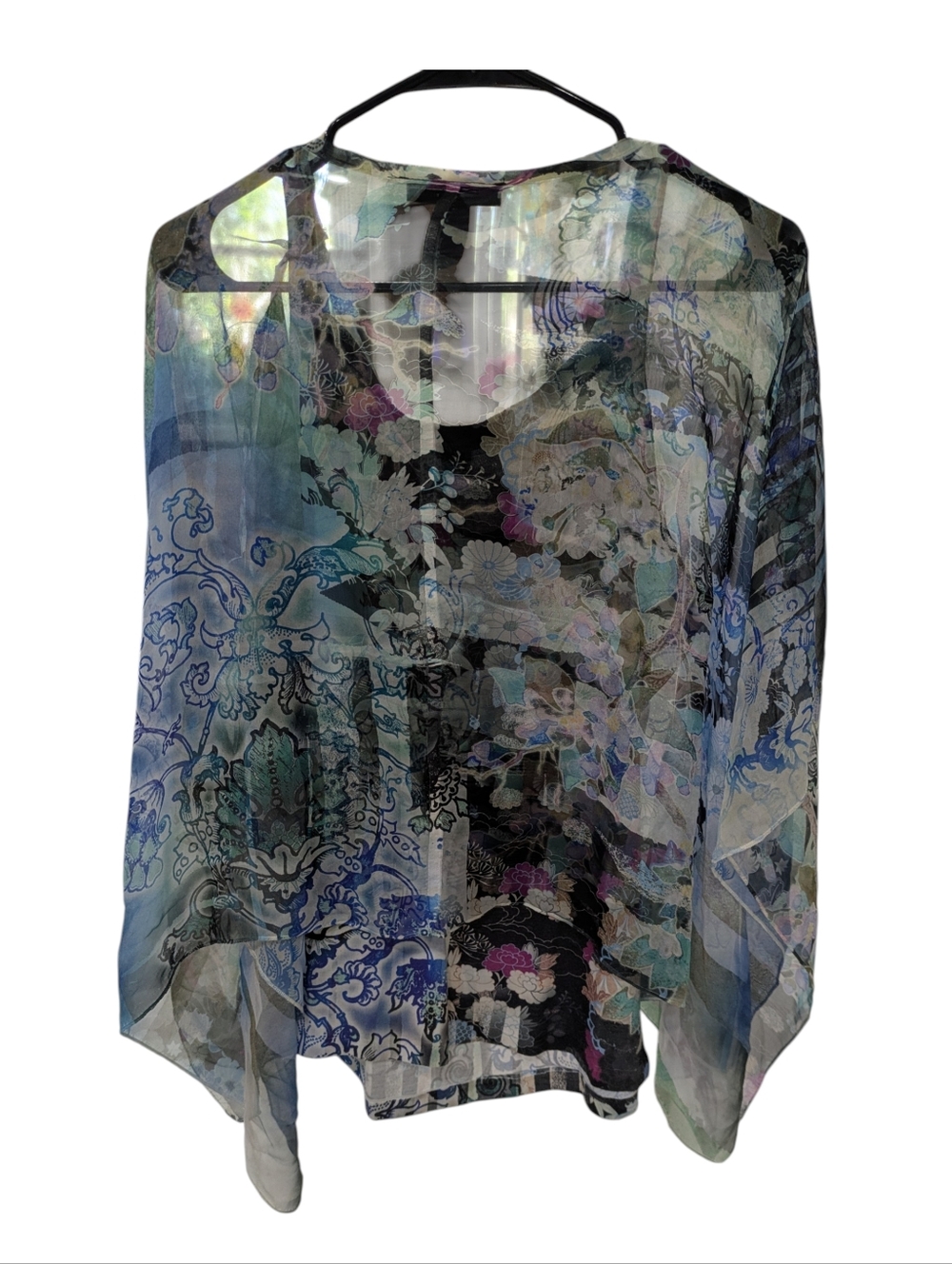 Style & Co Tank Cami Tank & Scarf Capelet Top Sz L Watercolor Floral Flowy Boho